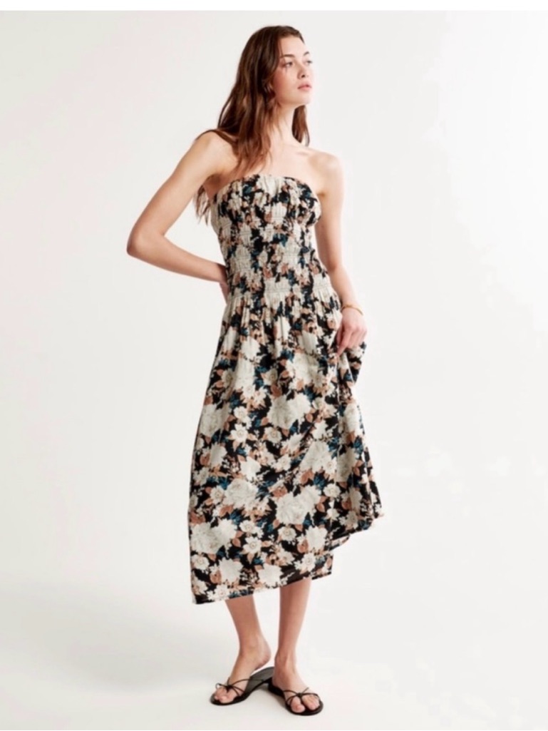Abercrombie & Fitch Strapless Drop Waist Smocked Floral Maxi Dress Size Medium